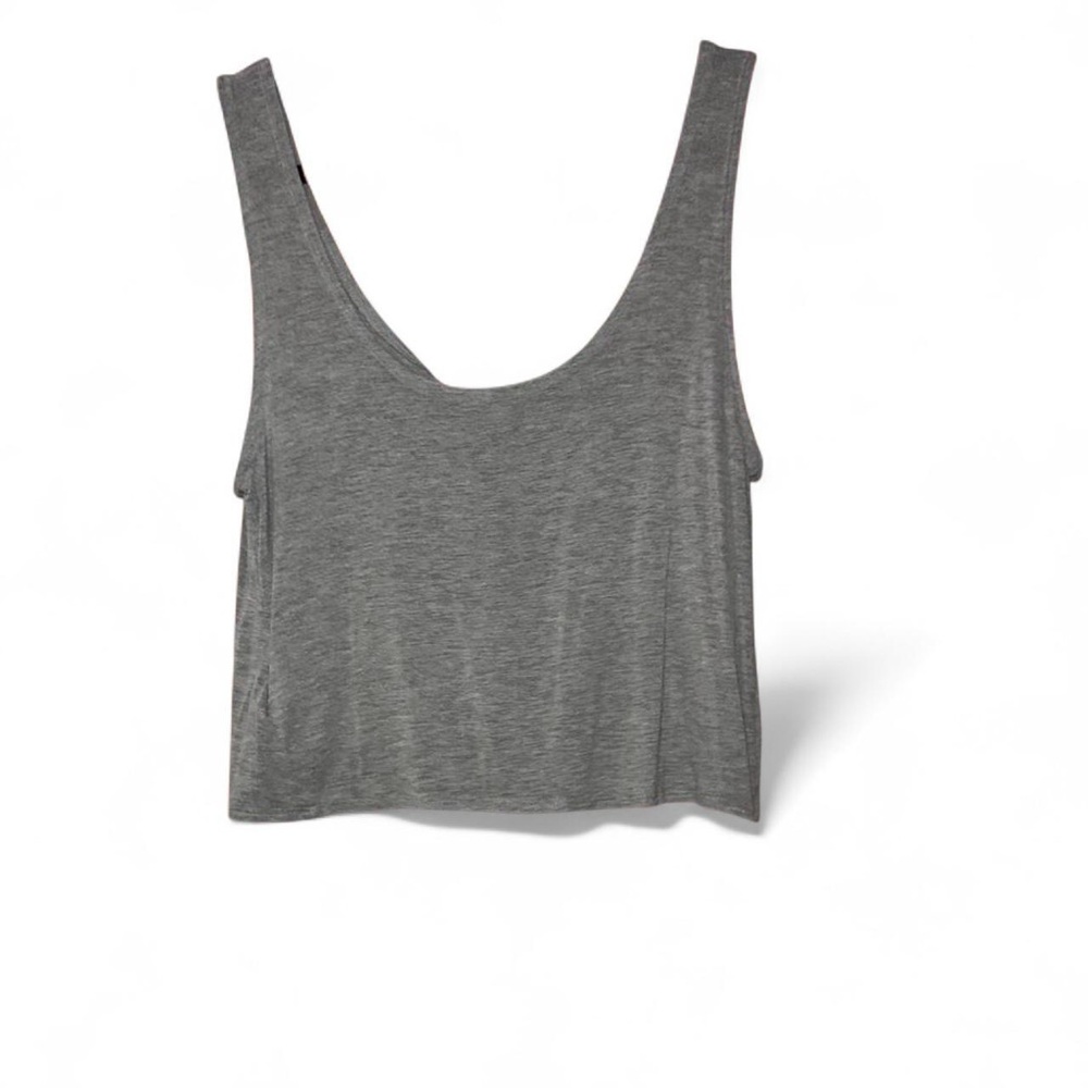 URBAN OUTFITTERS Heather Grey Knotted Tie-Front Crop Tank Top — OS - Picture 3 of 4